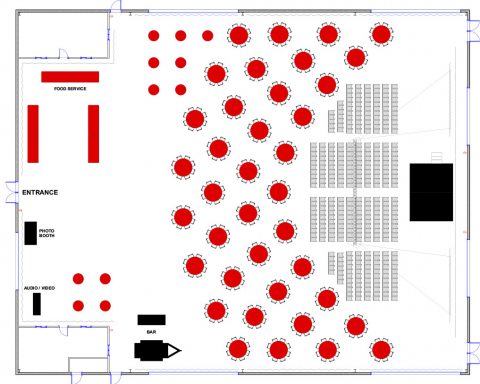 Floor plan and seating layout for event space